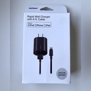 iPad , IPhone Black Rapid Wall Charger with 6 ft. Cable New.
